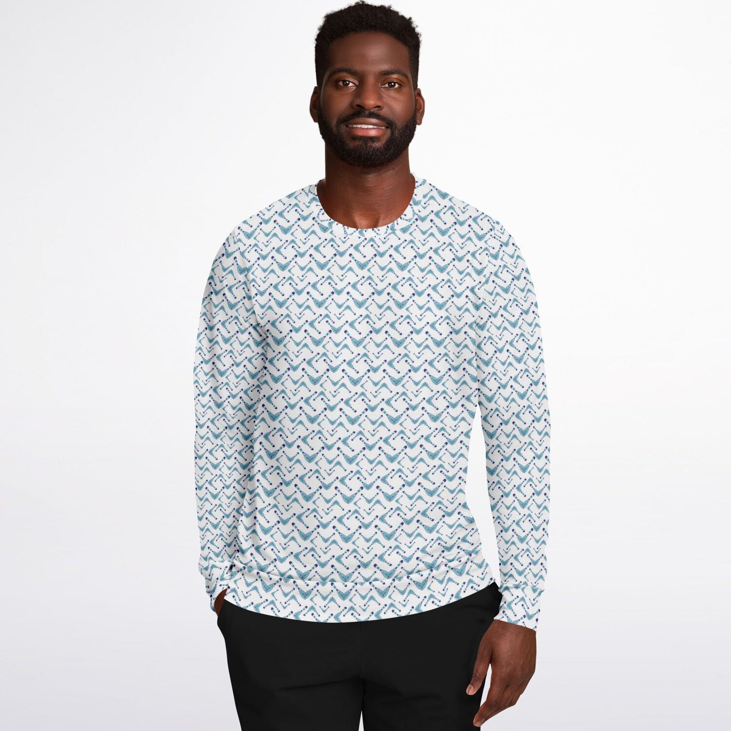 Athletic Sweatshirt - AOP Kukloso Abstractical No 97 Navy, Aqua, Pink Crazy shapes on White - Free Shipping