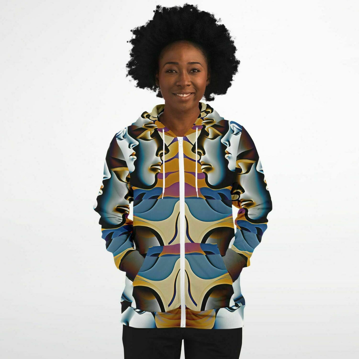 Fashion Zip-Up Hoodie - AOP Kukloso Cubist Faces No 48 - Free Shipping