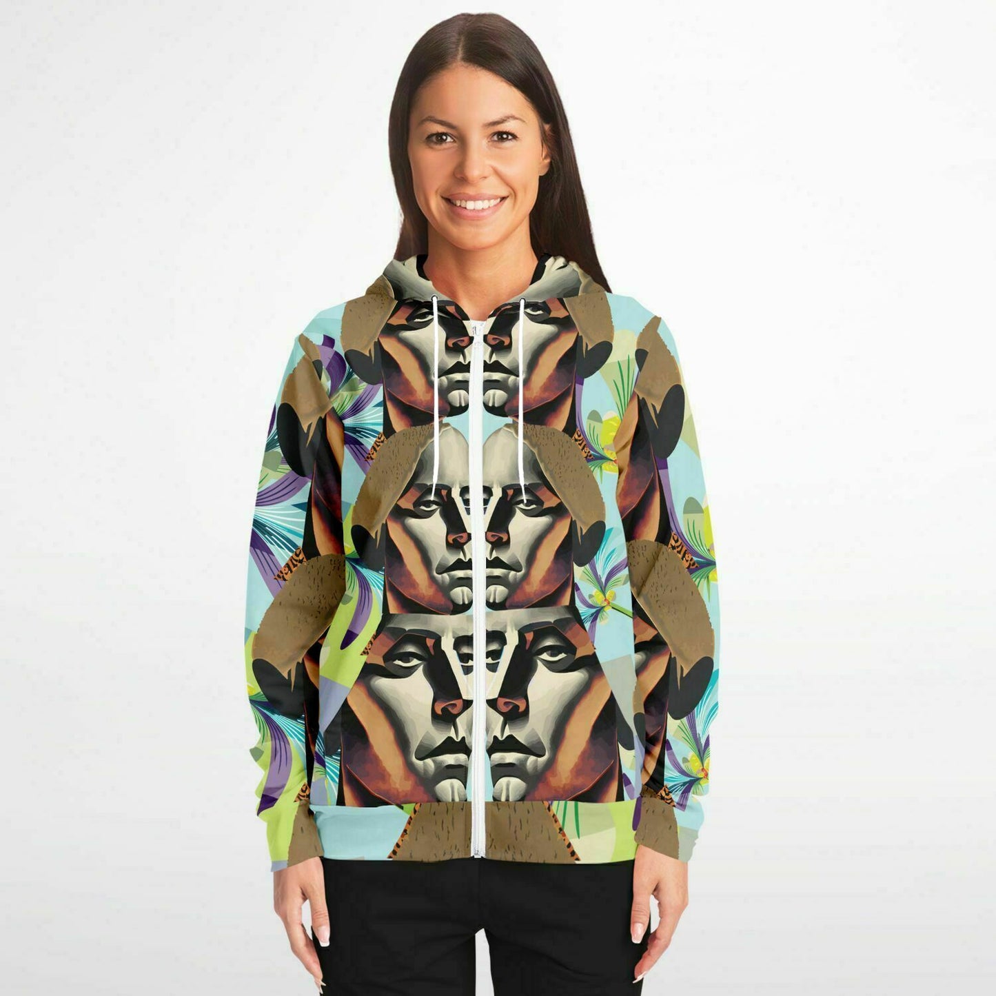 Fashion Zip-Up Hoodie - AOP Kukloso Cubist Faces No 49 - Free Shipping