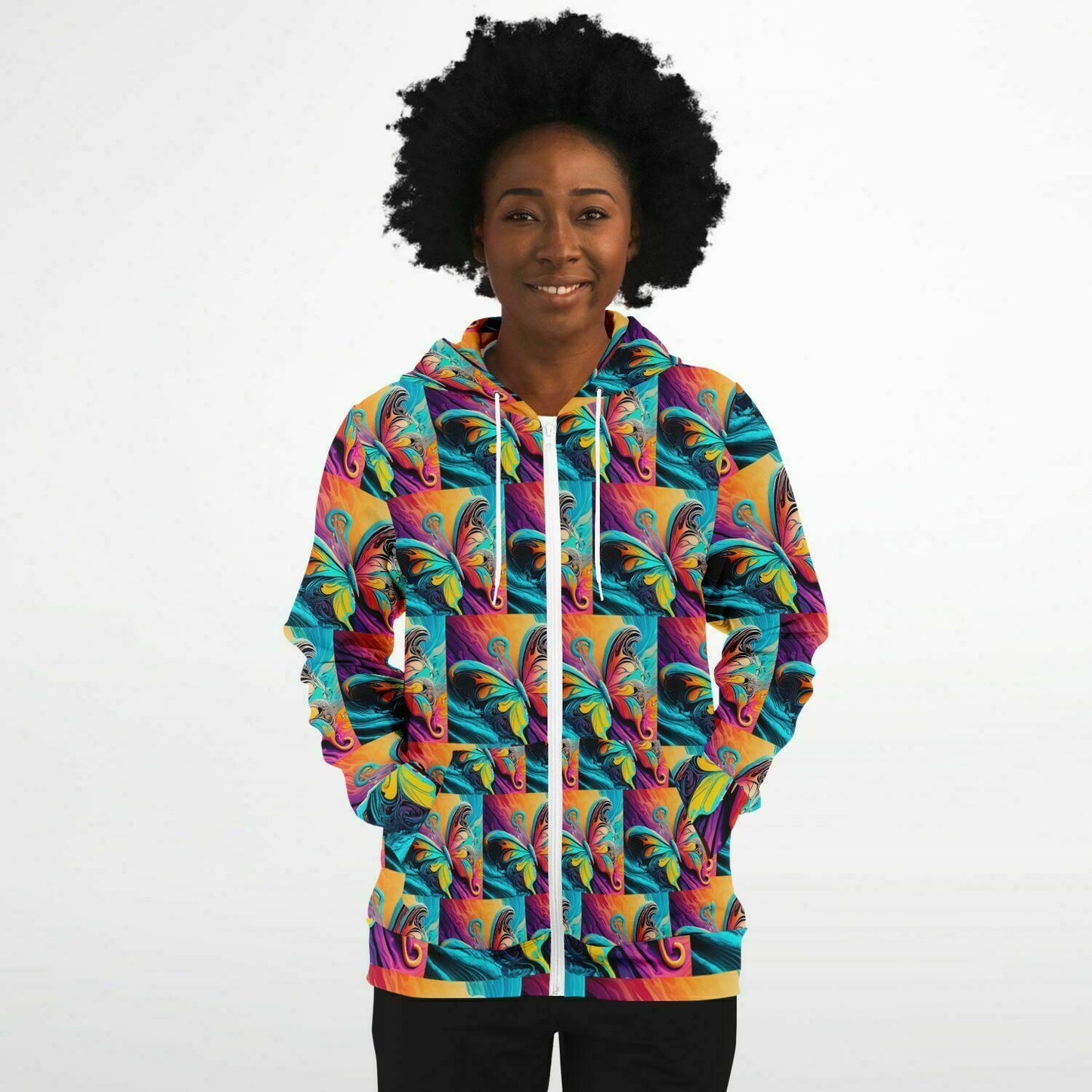 Fashion Zip-Up Hoodie - AOP Kukloso Got Color Series Butterfly - Free Shipping