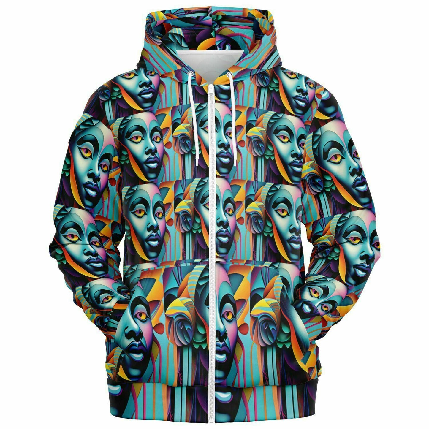 Fashion Zip-Up Hoodie - AOP Kukloso Cubist Faces No 2 - Free Shipping