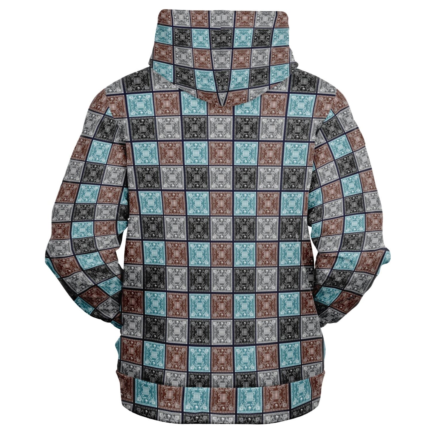 Fashion Zip-Up Hoodie - AOP Kukloso Greek Border No 44 No 1 Carpe Diem - Chocolate, Silver & Blue-Green on Black - Free Shipping