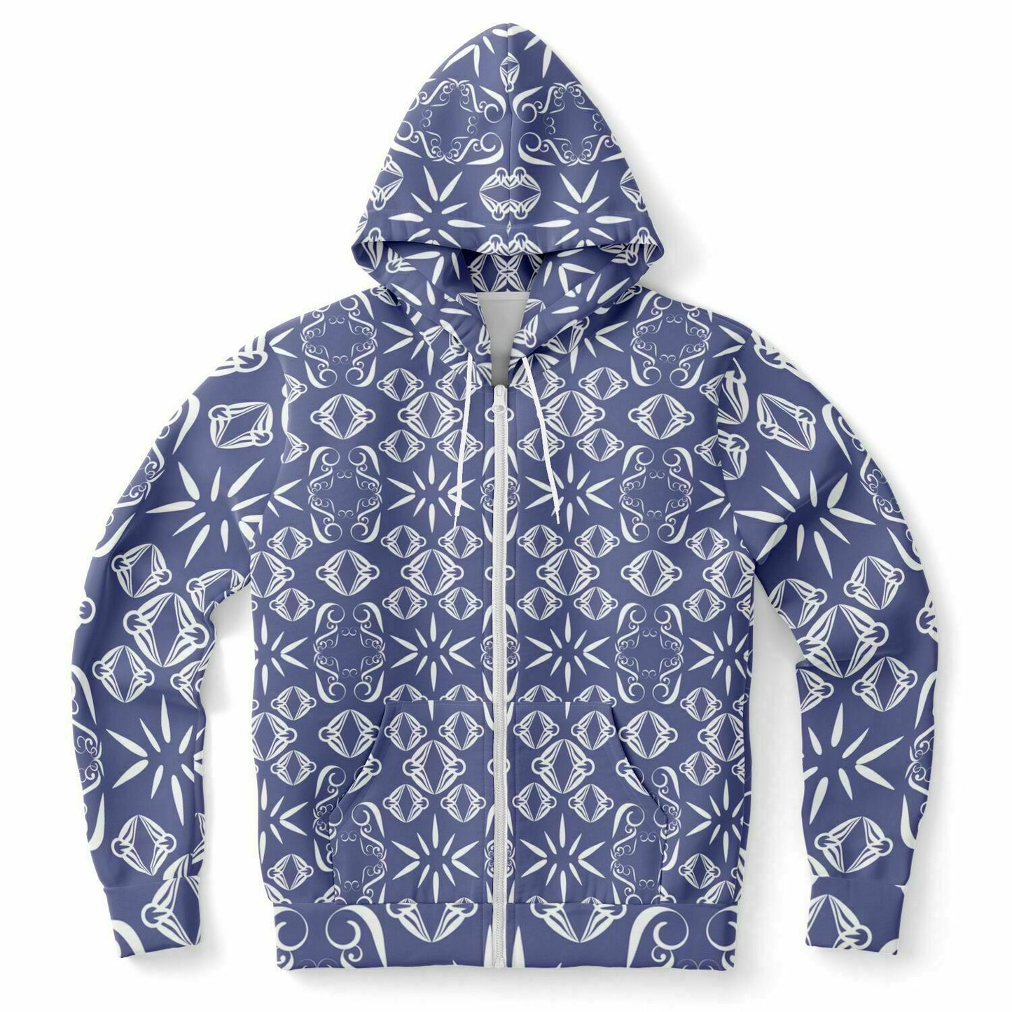 Fashion Zip-Up Hoodie - AOP Kukloso Abstractical No 43 Periwinkle on White - Free Shipping