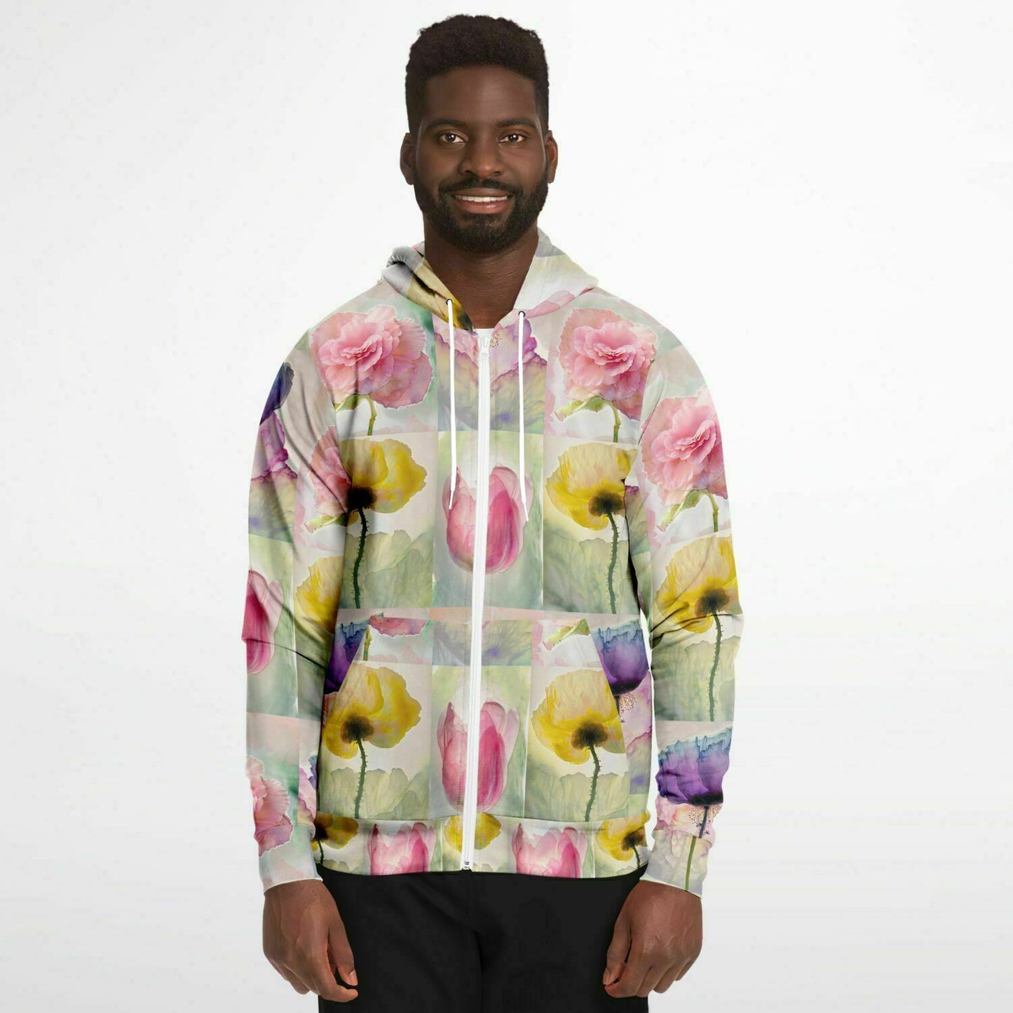 Fashion Zip-Up Hoodie - AOP Kukloso Pastel Watercolor Fllorals - Free Shipping