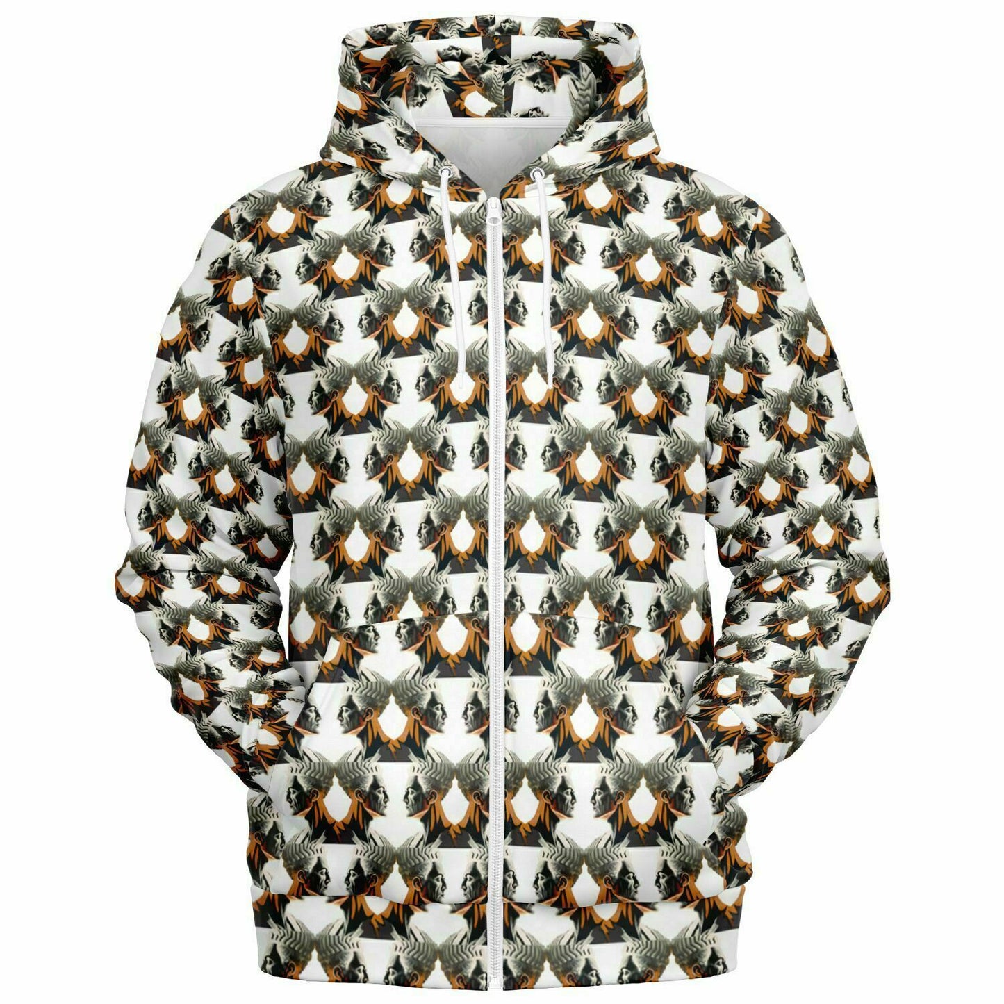 Fashion Zip-Up Hoodie - AOP Kukloso Cubist Faces No 4 on White - Free Shipping