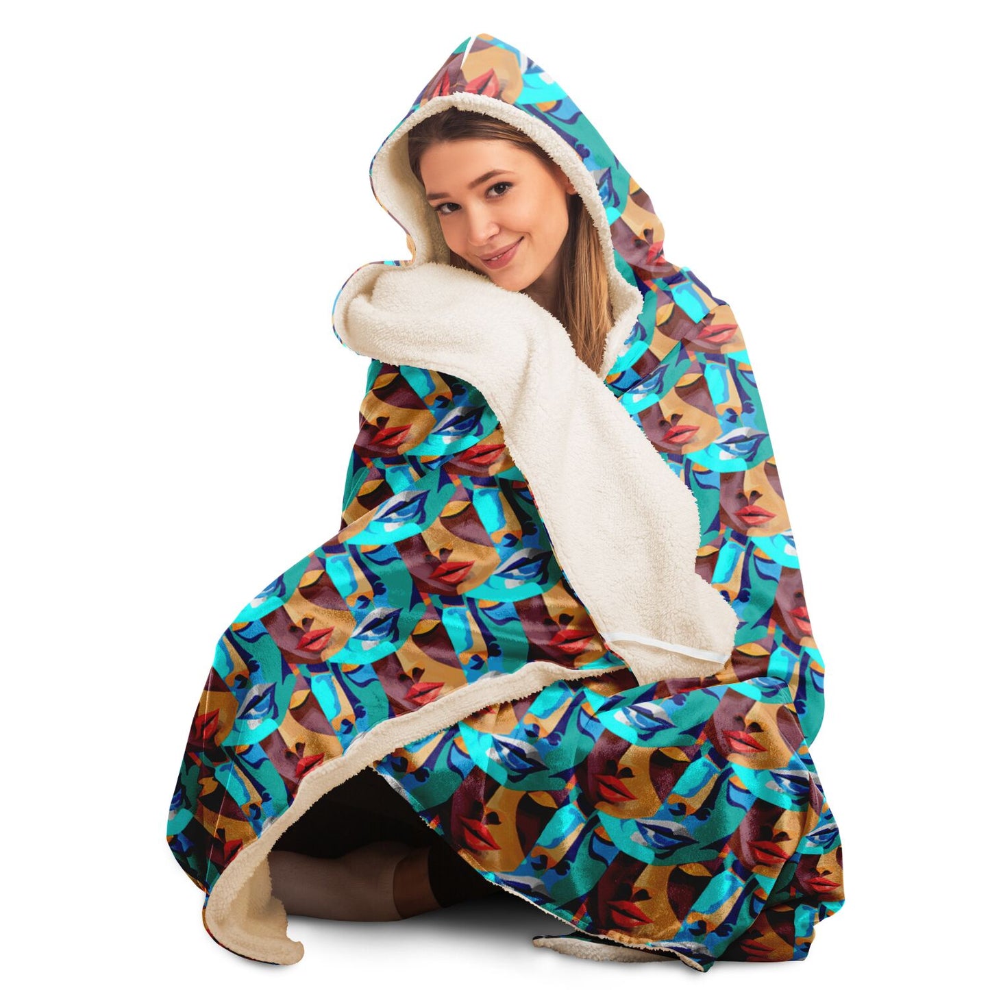 Hooded Blanket - AOP Kukloso Cubist Space Girls No 8 - Free Shipping