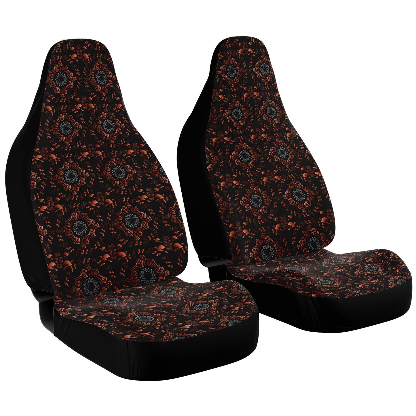 Car Seat Cover - AOP Kukloso Abstractical No 173 Mandala design in Copper color on Black- Free Shipping