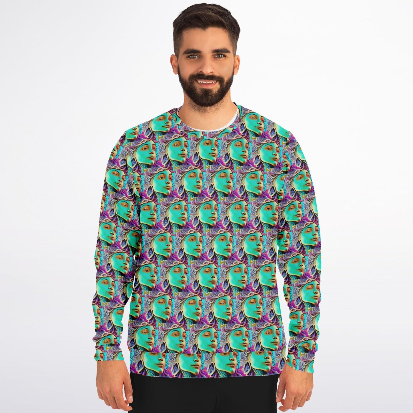 Athletic Sweatshirt - AOP Kukloso Cubist Faces No 4 - Free Shipping