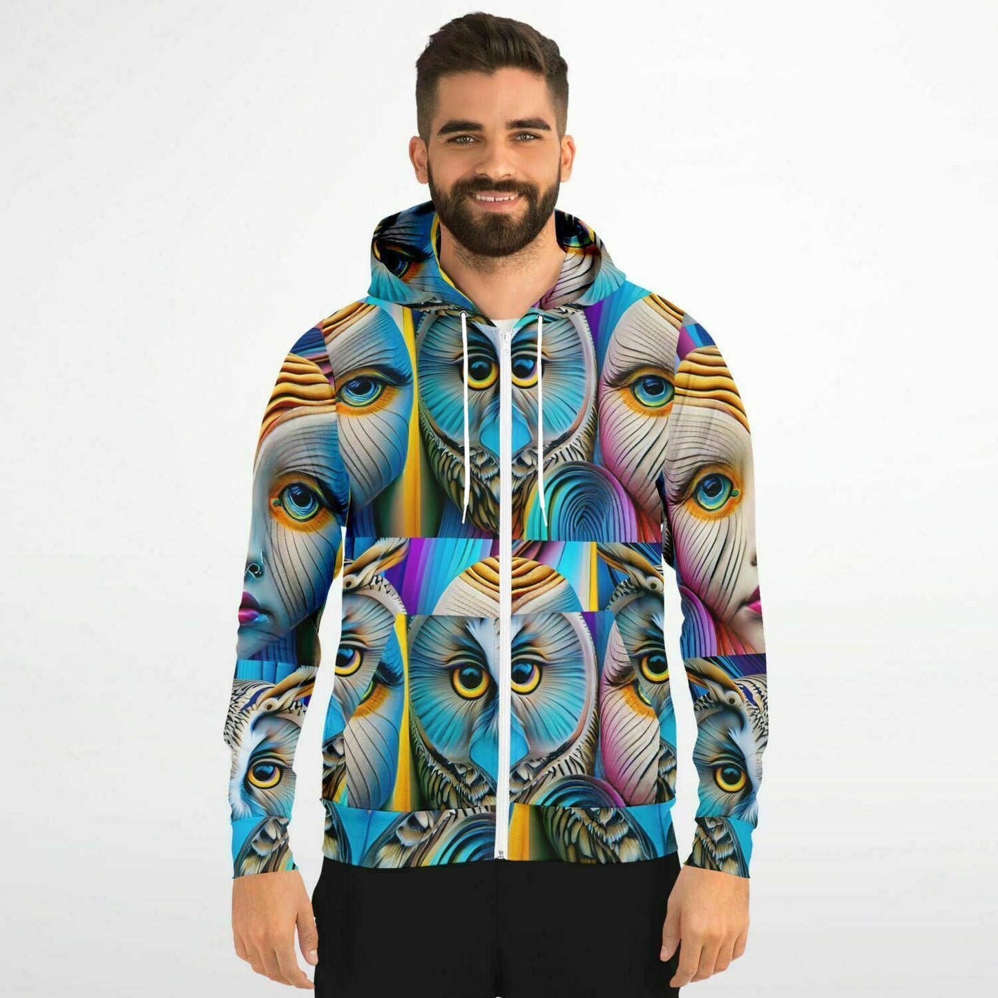 Athletic Zip-Up Hoodie - AOP Kukloso Cubist Faces No 11, Multicolored - Free Shipping