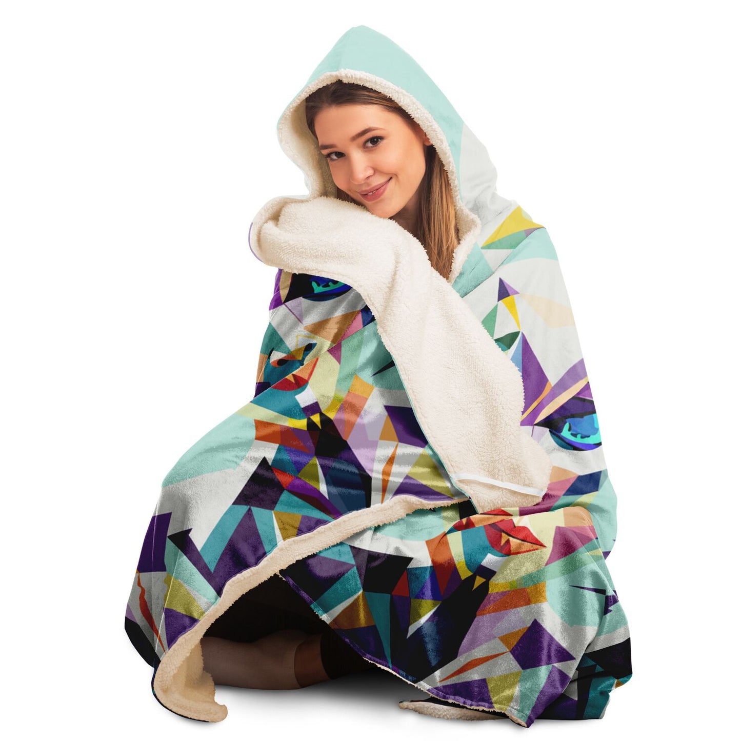 Hooded Blanket - AOP Kukloso Cubist Space Girls No 1 - Free Shipping