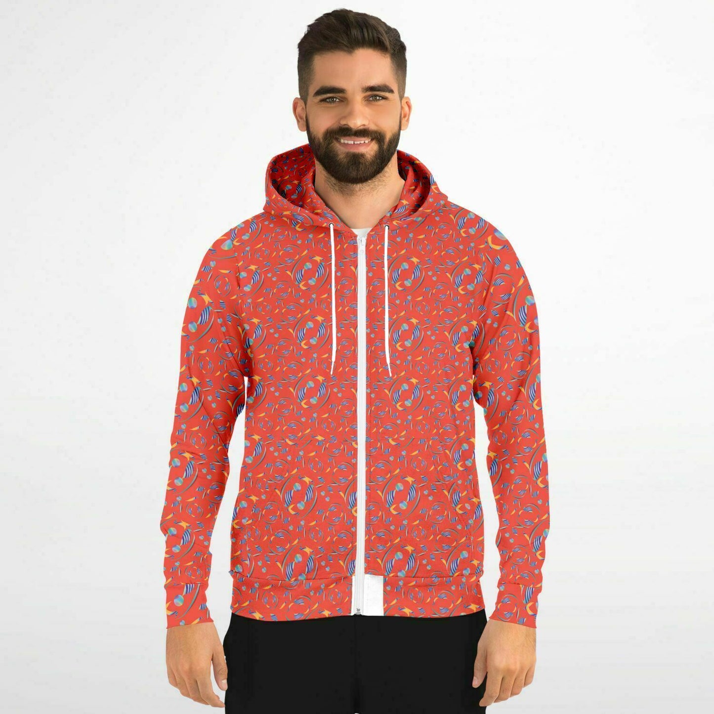 Fashion Zip-Up Hoodie - AOP Kukloso Abstractical No 80 Multicolored on Orange - Free Shipping