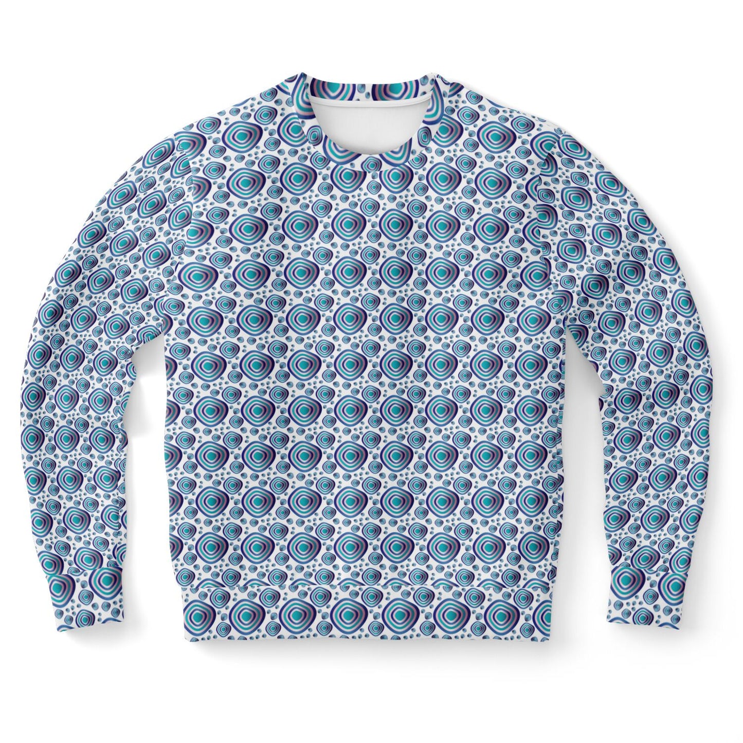 Athletic Sweatshirt - AOP Kukloso Abstractical No 96 Navy, Aqua, Pink Circular shapes on White - Free Shipping