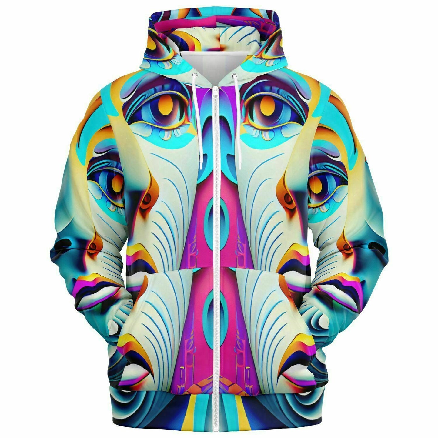 Fashion Zip-Up Hoodie - AOP Kulloso Cubist Faces No 8 - Free Shipping