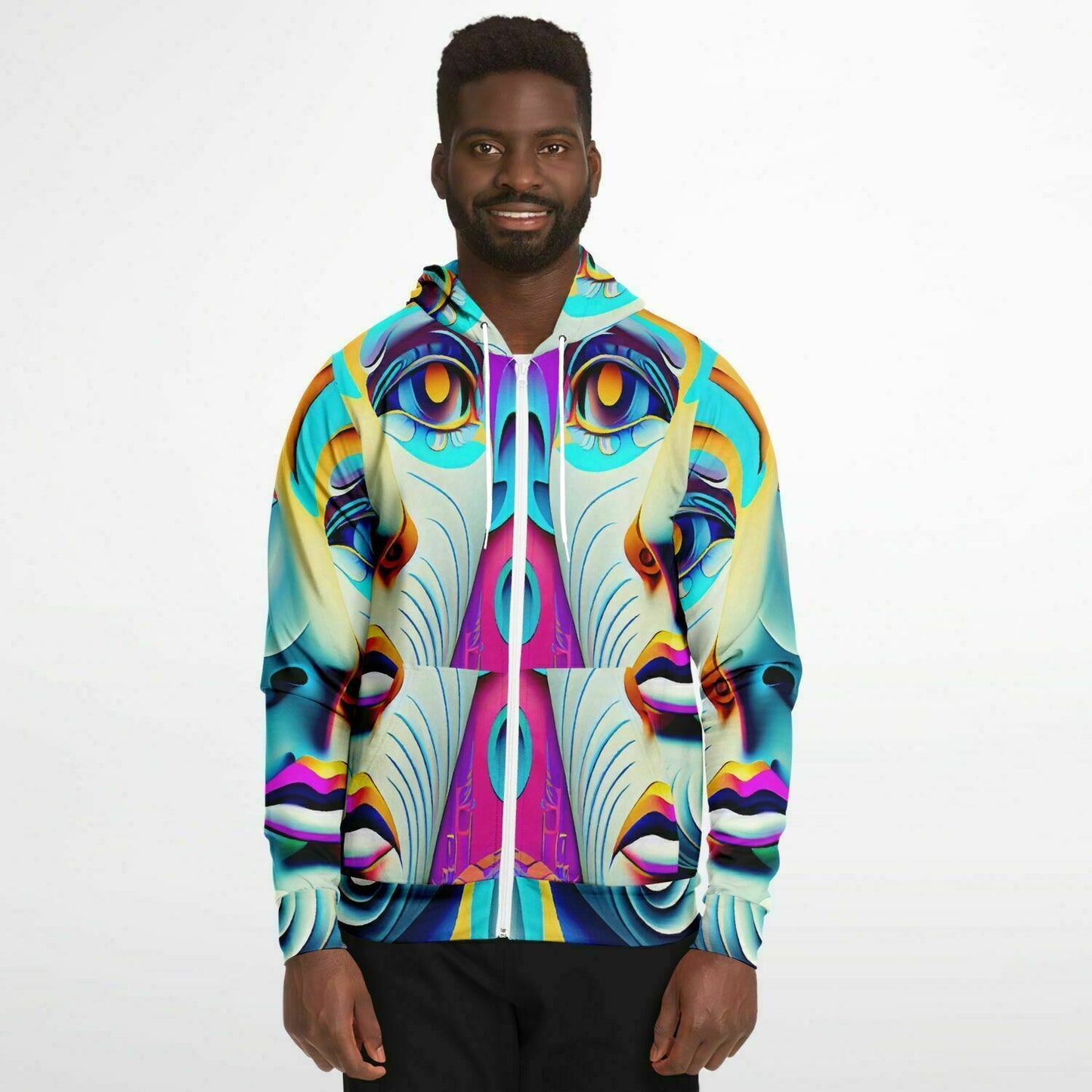 Fashion Zip-Up Hoodie - AOP Kulloso Cubist Faces No 8 - Free Shipping
