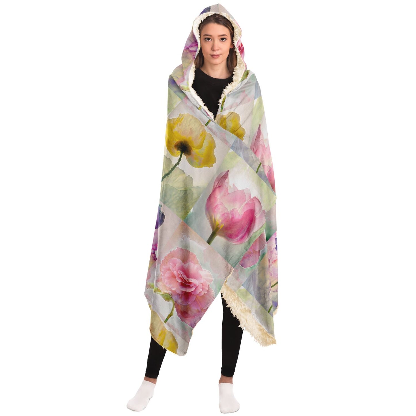 Hooded Blanket - AOP Kukloso Watercolor Florals Large Pattern - Free Shipping