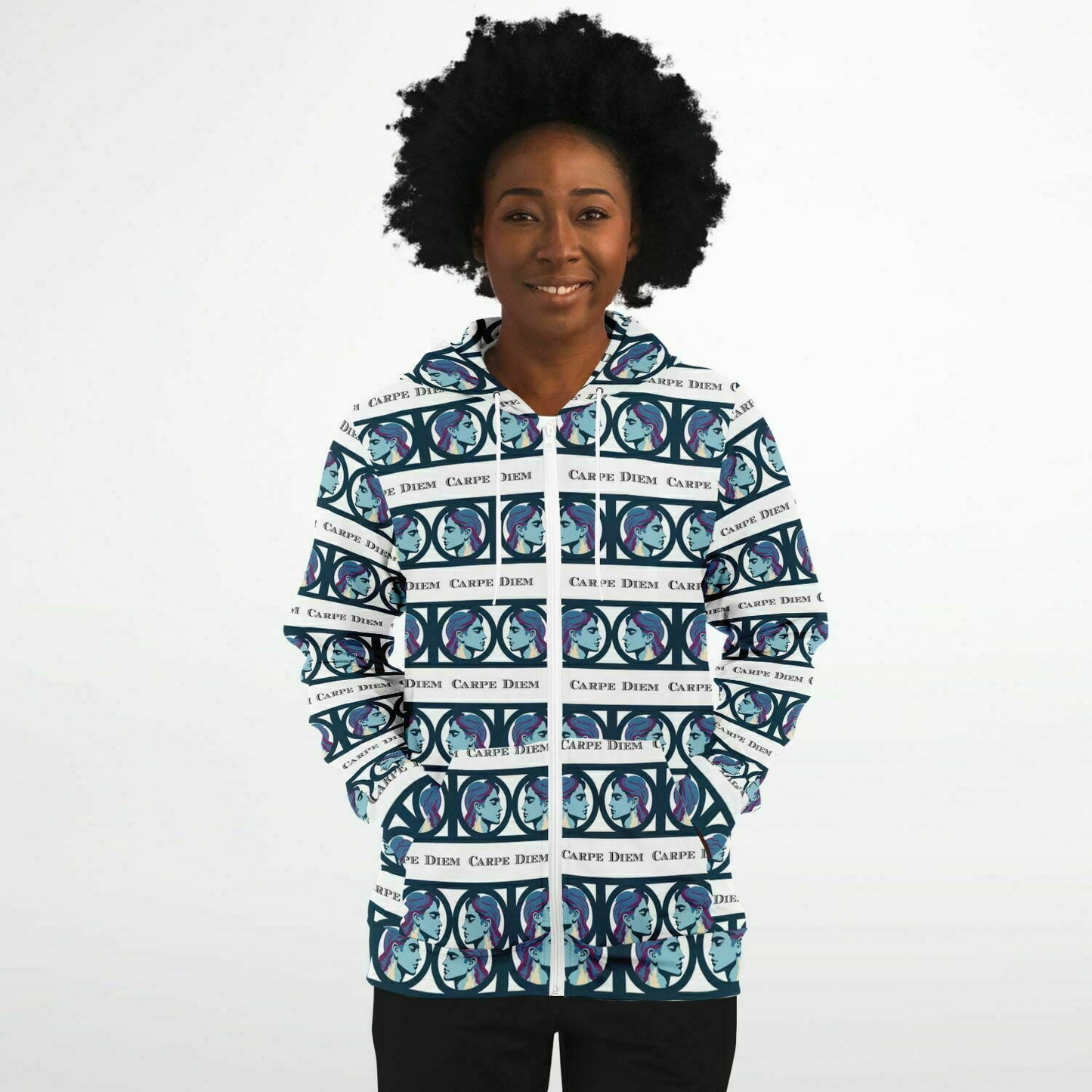 Fashion Zip-Up Hoodie - AOP Kukloso Roman Faces No 2 B Carpe Diem - Free Shipping