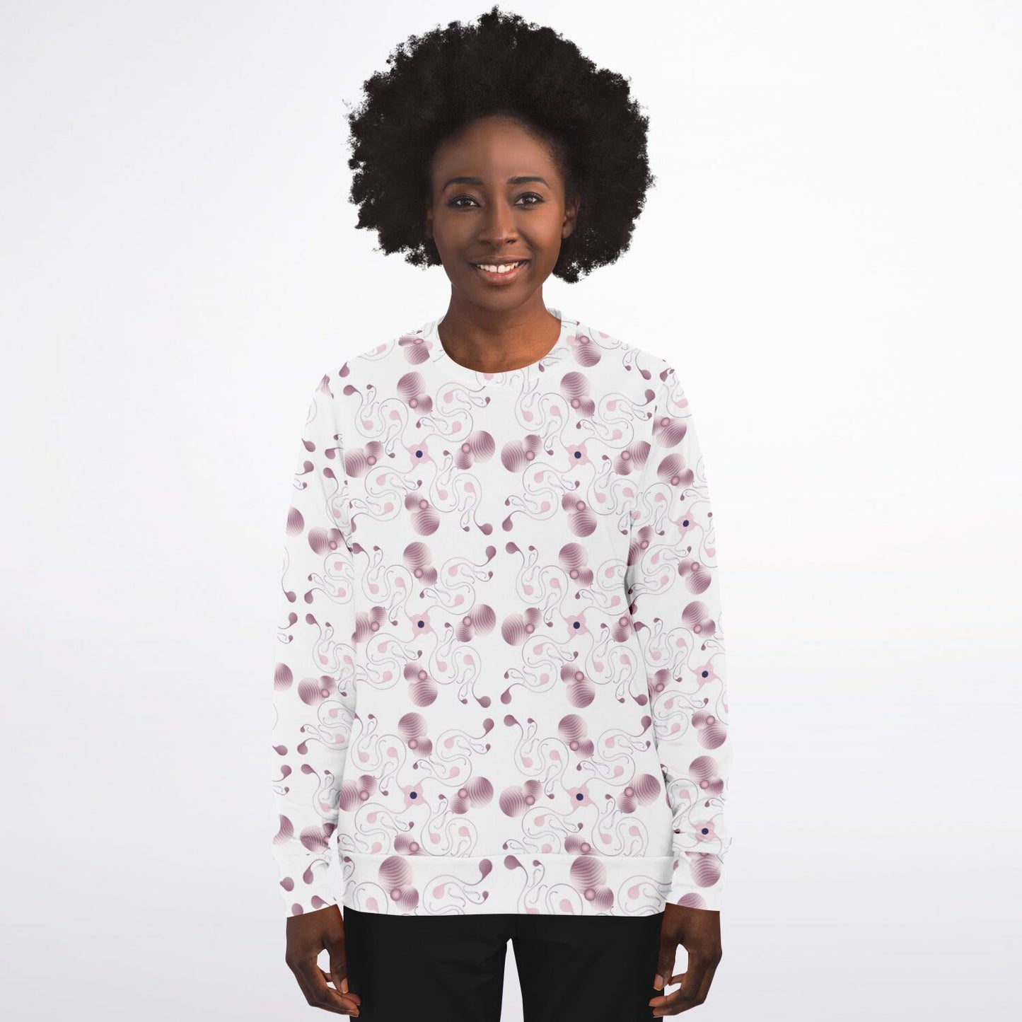 Athletic Sweatshirt - AOP Kukloso Abstractical No 57 Pink Shapes on White - Free Shipping