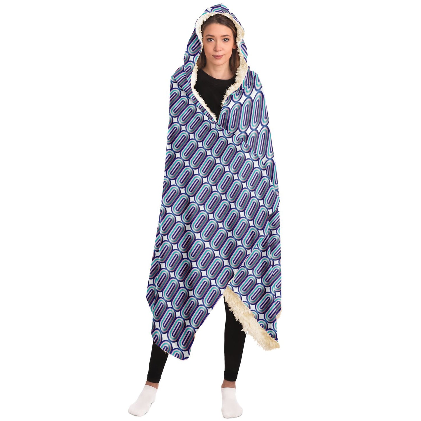 Hooded Blanket - AOP Kukloso Abstractical No 99 Aqua, Blue, Pink on White - Free Shipping