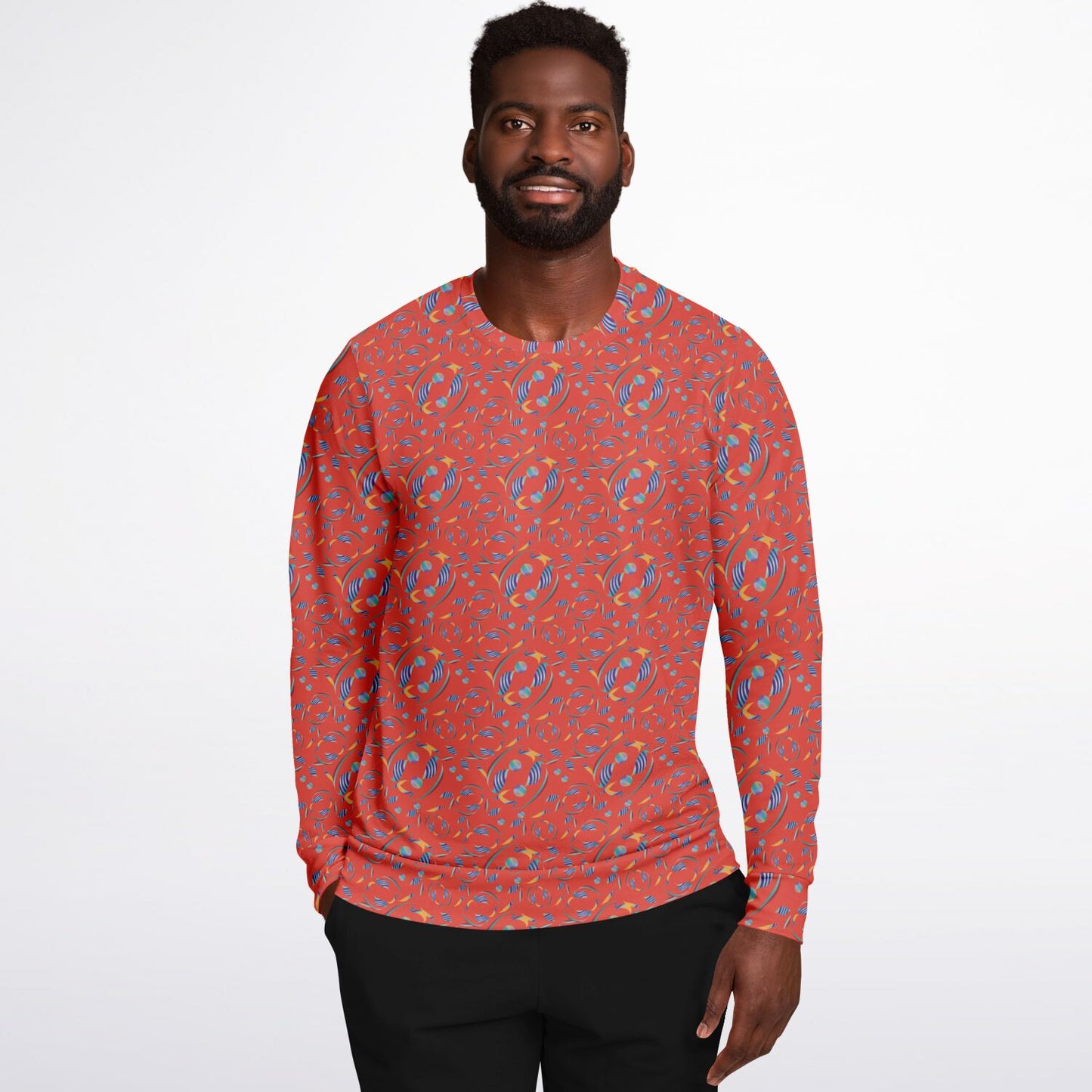 Athletic Sweatshirt - AOP Kukloso Whimsical No 80 Abstract shapes on Orange - Free Shipping