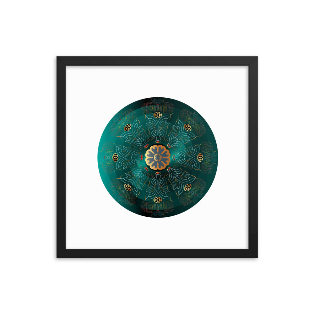 Framed poster Kuklos No 4477 Mandala Viridian Green - Gold Free Shipping