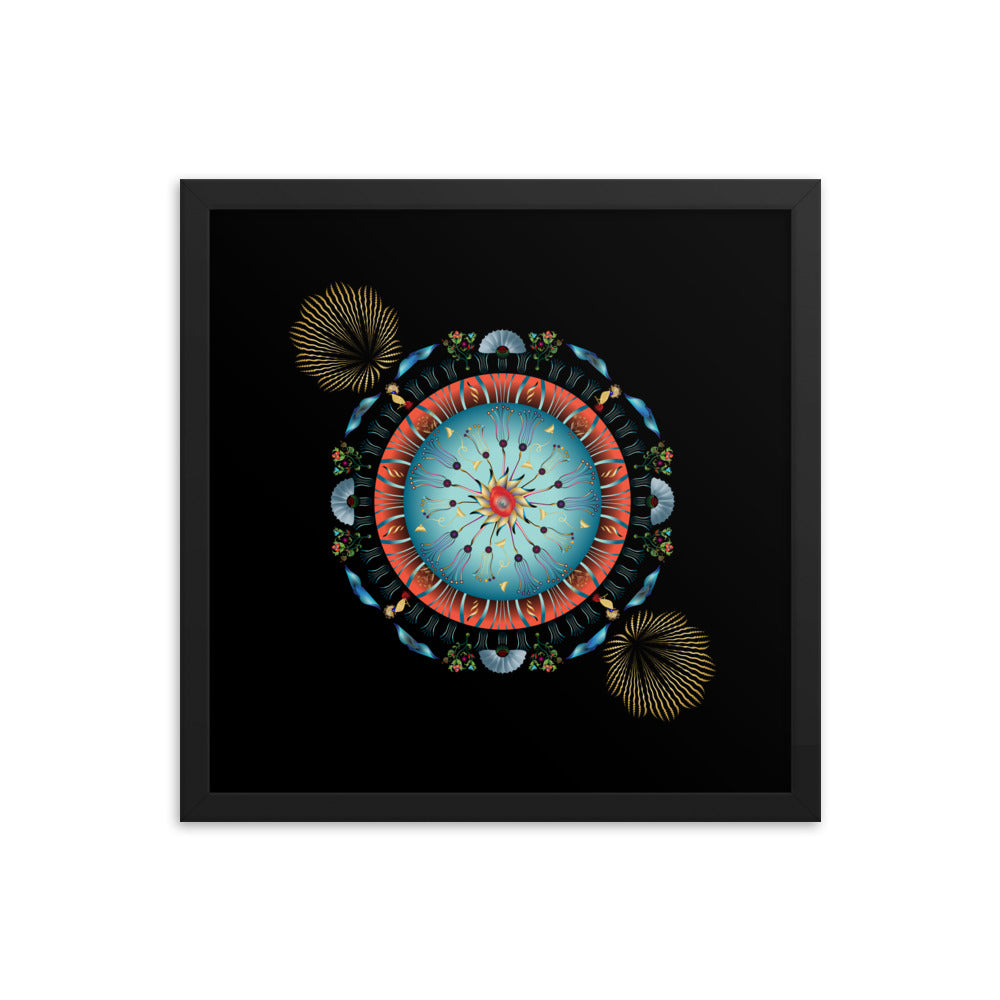 Framed Poster Kuklos No 4136 Abstract Mandala Red - Aqua - Gold Free Shipping