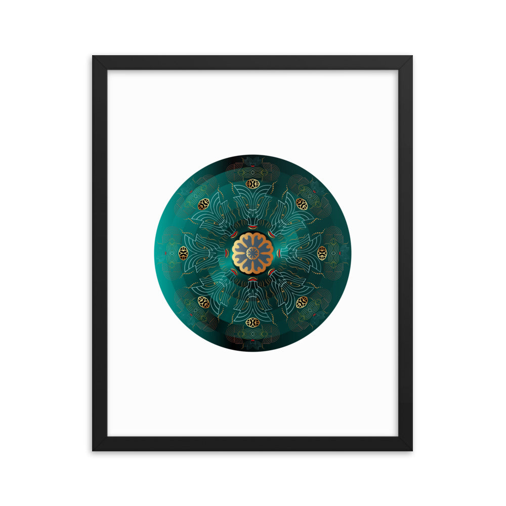 Framed poster Kuklos No 4477 Mandala Viridian Green - Gold Free Shipping