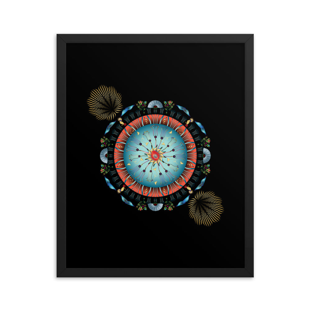 Framed Poster Kuklos No 4136 Abstract Mandala Red - Aqua - Gold Free Shipping
