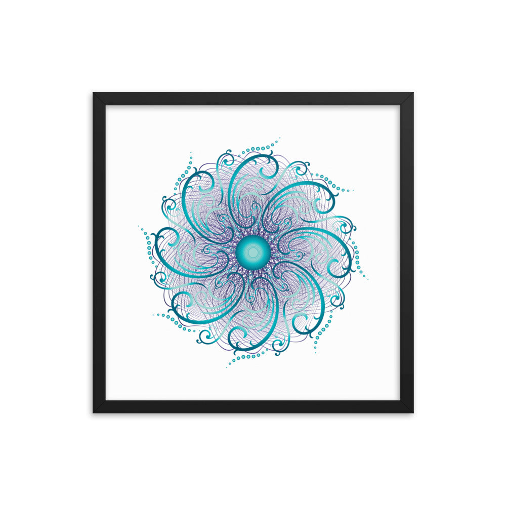 Framed Poster Complexical No 1876 Swirling Mandala Aqua Free Shipping