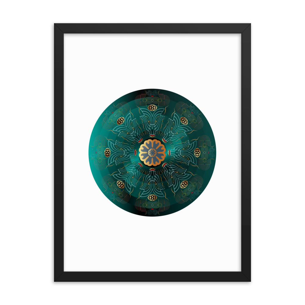 Framed poster Kuklos No 4477 Mandala Viridian Green - Gold Free Shipping