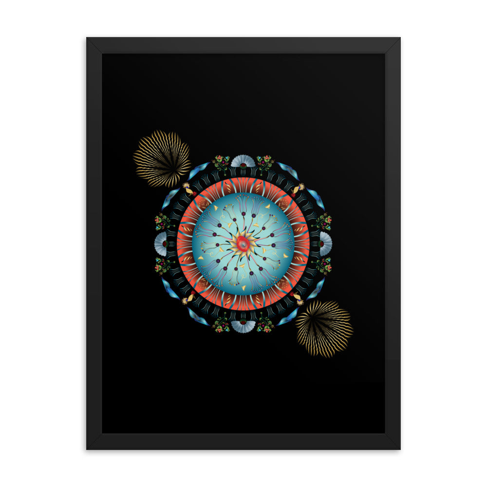 Framed Poster Kuklos No 4136 Abstract Mandala Red - Aqua - Gold Free Shipping