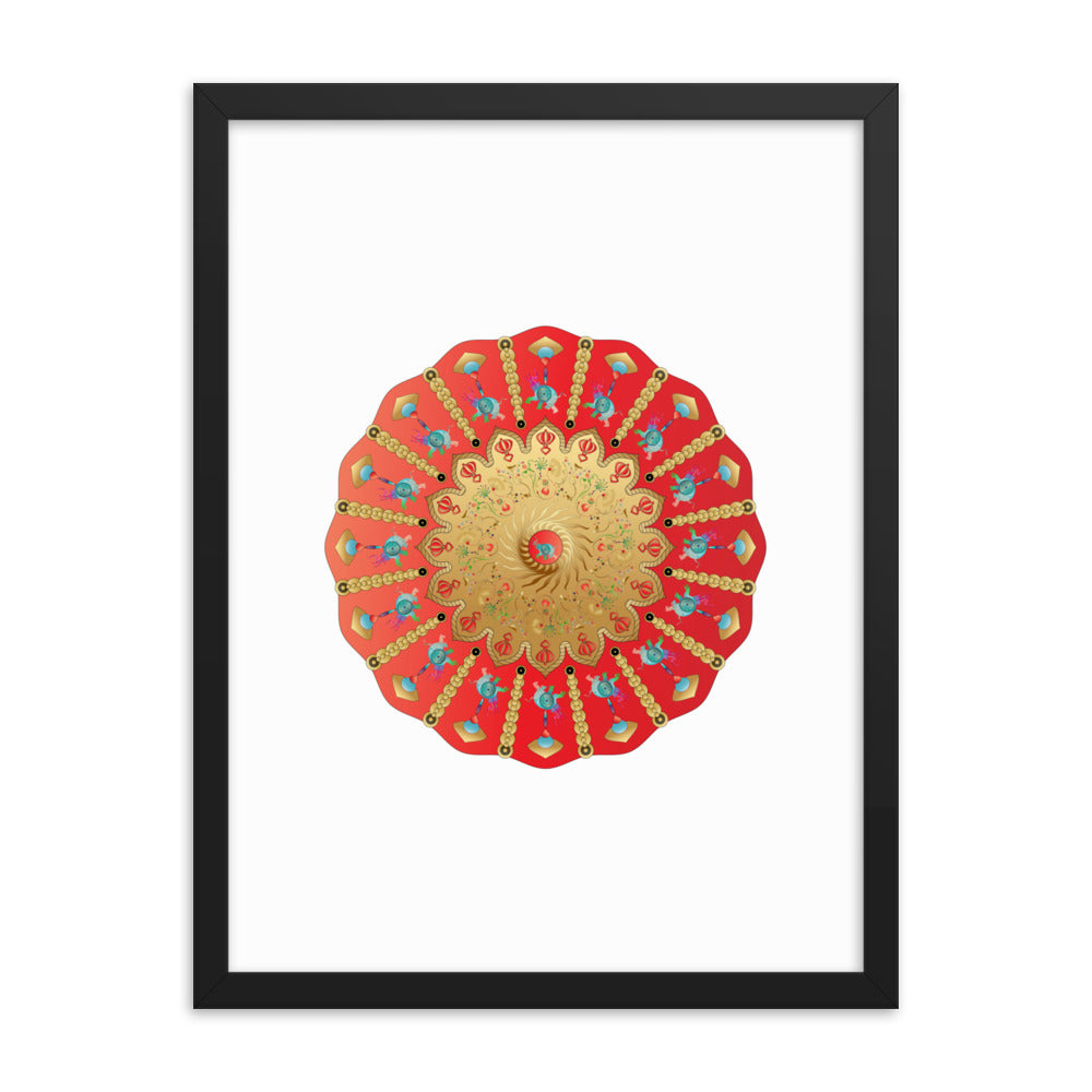 Framed Poster Circumplexical No 3898 Ganesh Elephant Mandala Red - Gold Free Shipping