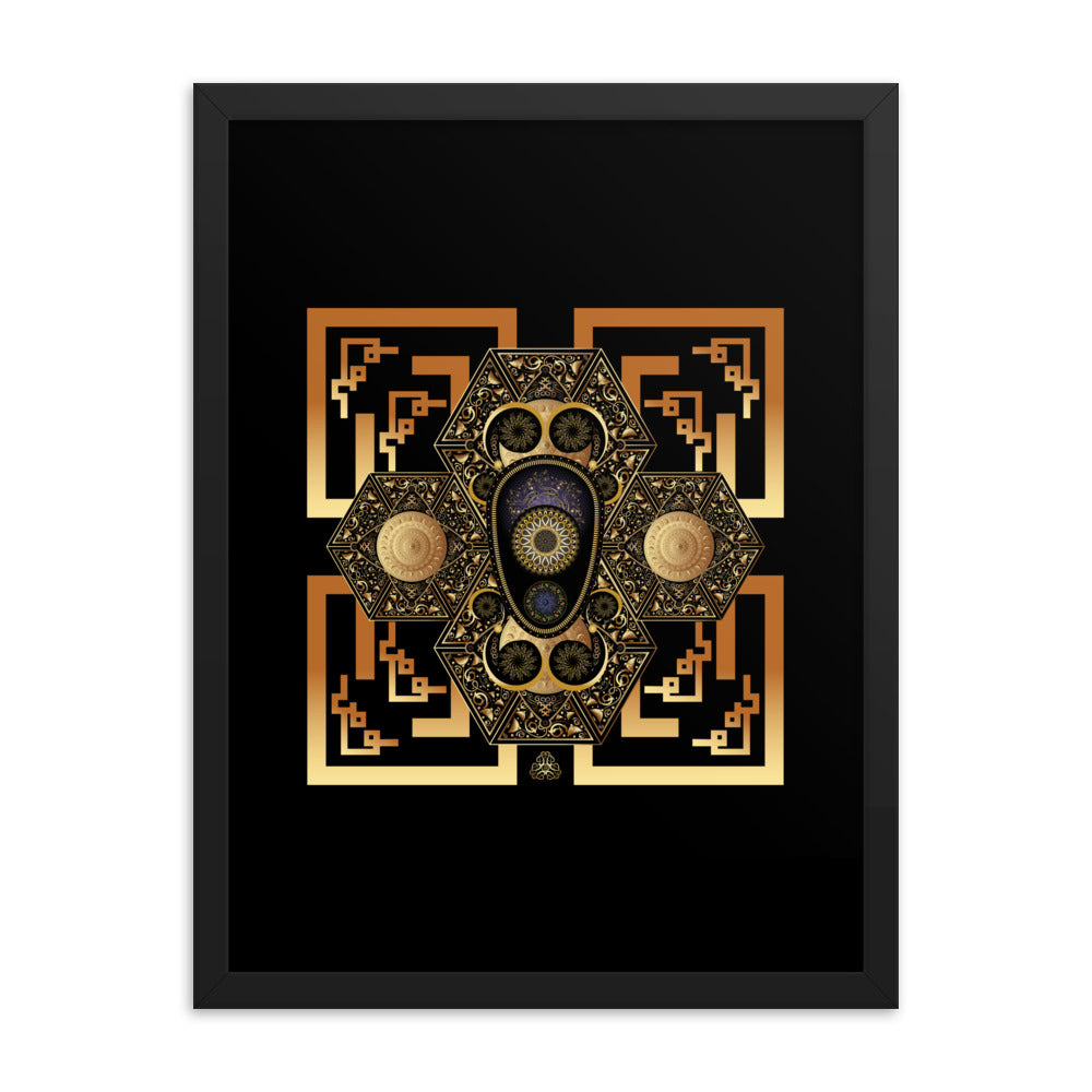 Framed Poster OVC No 4182 Intensely Intricate Mandala Black - Gold Free Shipping