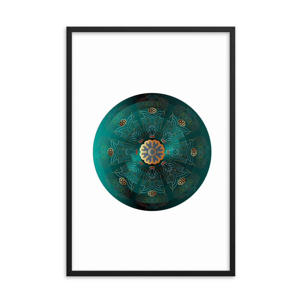 Framed poster Kuklos No 4477 Mandala Viridian Green - Gold Free Shipping