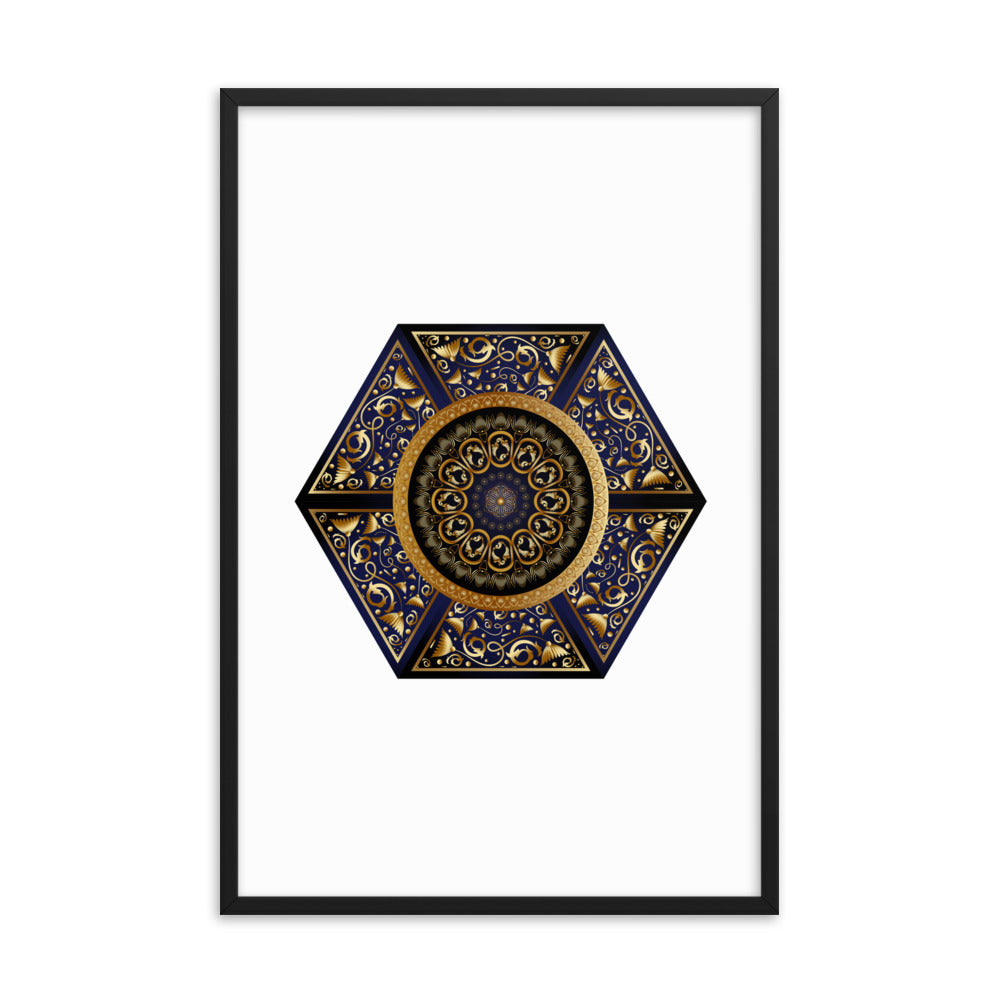 Framed Poster Circumplexical No 3865 Six-Sided Mandala Black - Gold Free Shipping