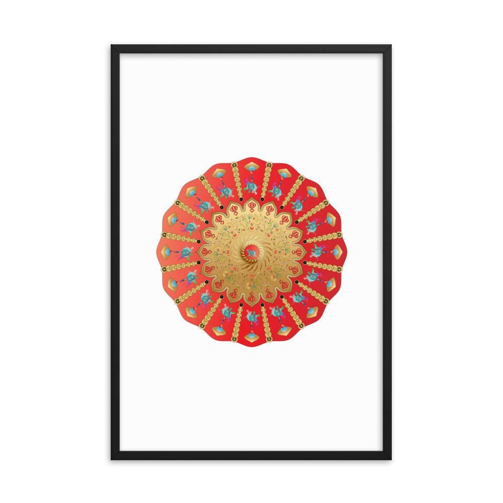 Framed Poster Circumplexical No 3898 Ganesh Elephant Mandala Red - Gold Free Shipping