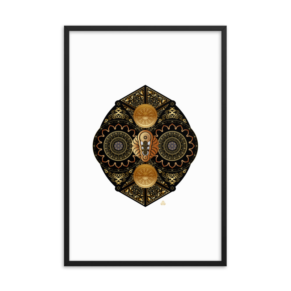 Framed Poster Circumplexical No 3927 Intricate Mandala Black - Gold Free Shipping