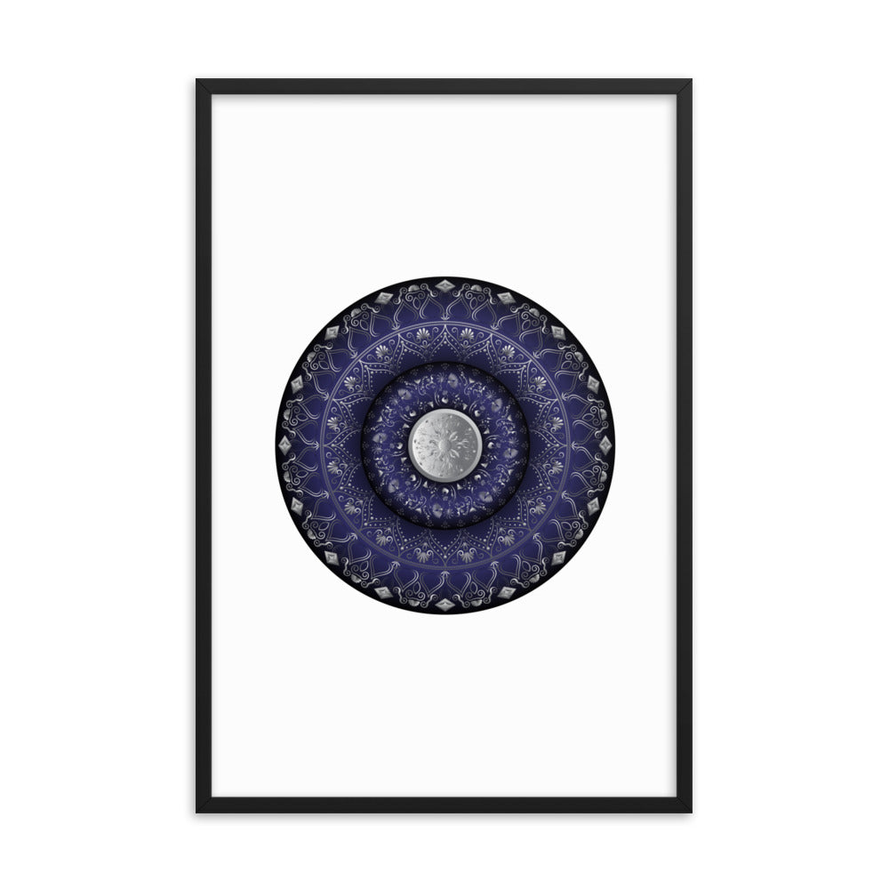 Framed Poster Circumplexical No 3949 Mandala Navy - Silver Free Shipping