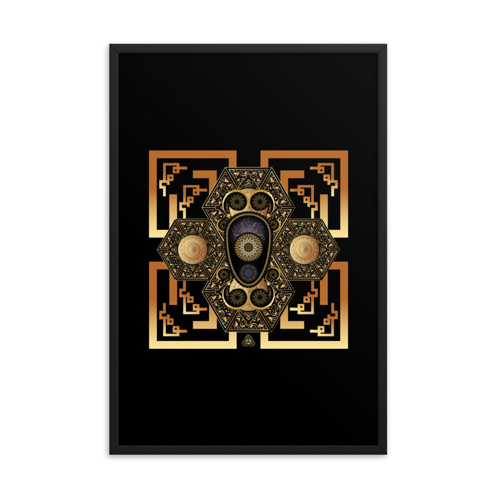 Framed Poster OVC No 4182 Intensely Intricate Mandala Black - Gold Free Shipping