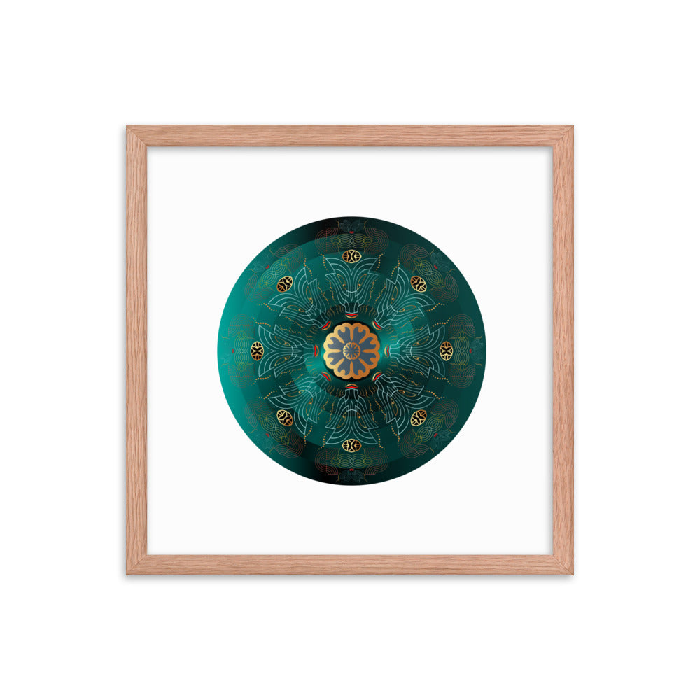 Framed poster Kuklos No 4477 Mandala Viridian Green - Gold Free Shipping