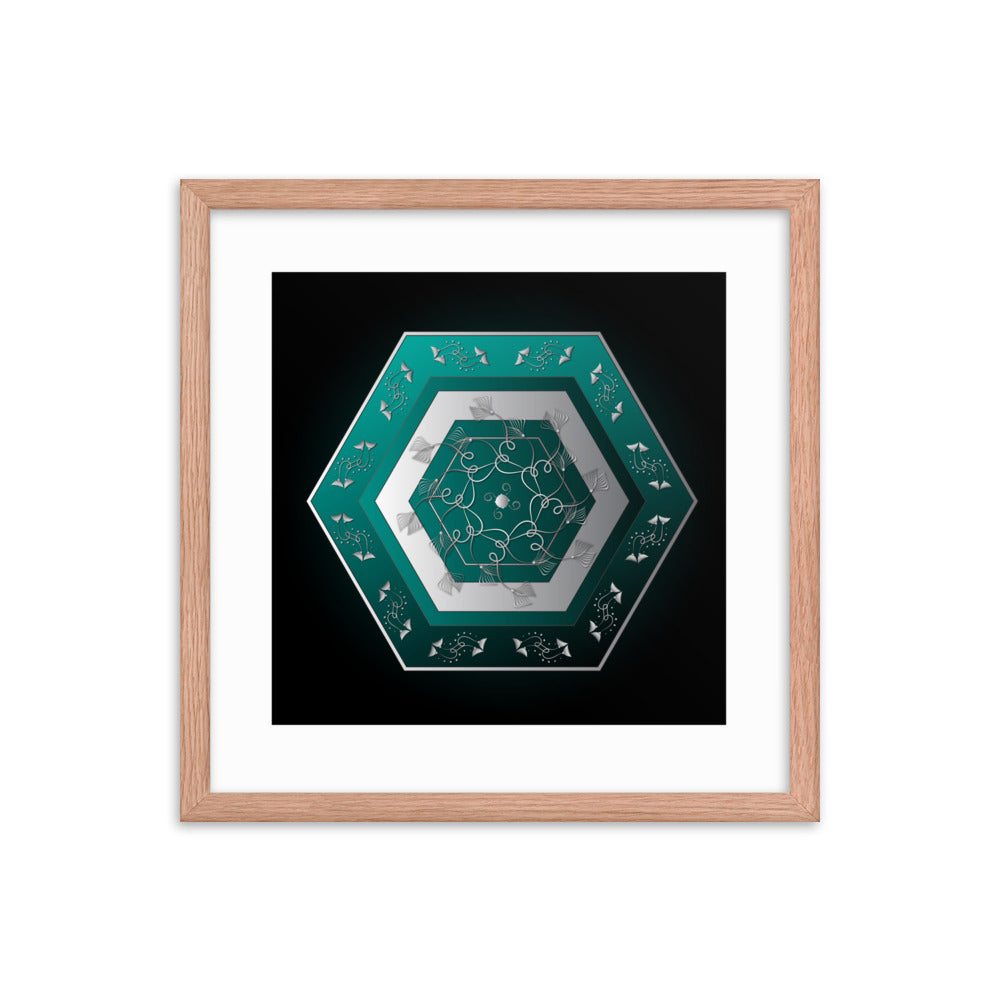 Framed Poster Kuklos No 4071 Mandala Viridian Green - Silver Free Shipping