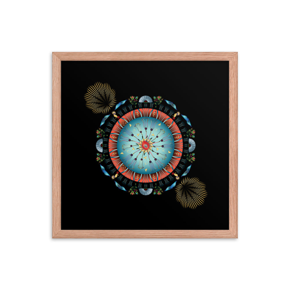 Framed Poster Kuklos No 4136 Abstract Mandala Red - Aqua - Gold Free Shipping
