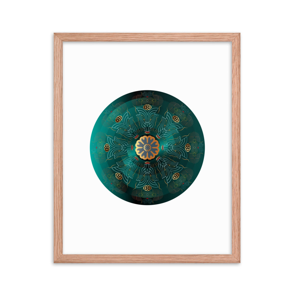 Framed poster Kuklos No 4477 Mandala Viridian Green - Gold Free Shipping