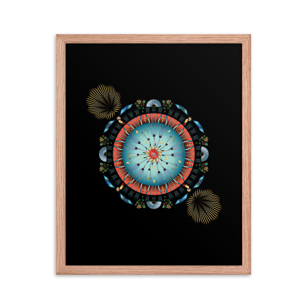 Framed Poster Kuklos No 4136 Abstract Mandala Red - Aqua - Gold Free Shipping
