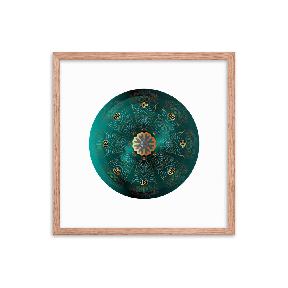 Framed poster Kuklos No 4477 Mandala Viridian Green - Gold Free Shipping
