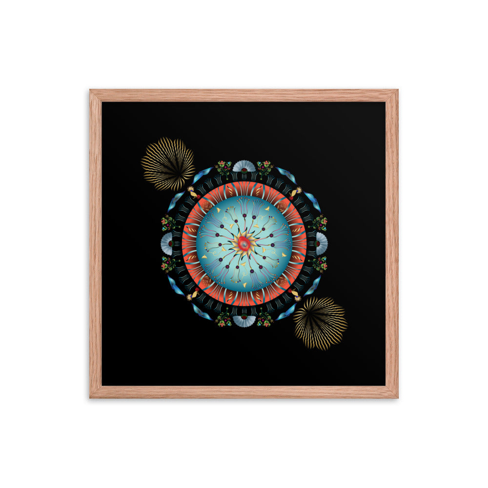 Framed Poster Kuklos No 4136 Abstract Mandala Red - Aqua - Gold Free Shipping