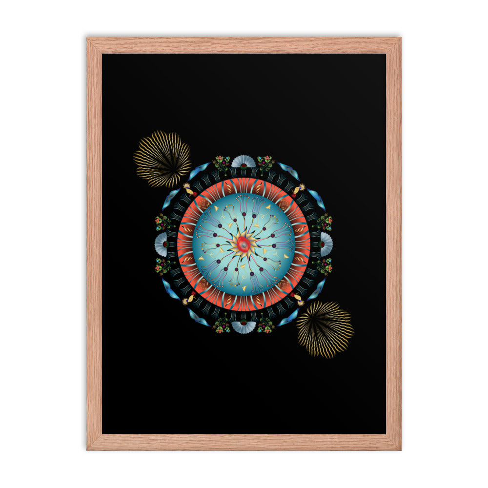 Framed Poster Kuklos No 4136 Abstract Mandala Red - Aqua - Gold Free Shipping