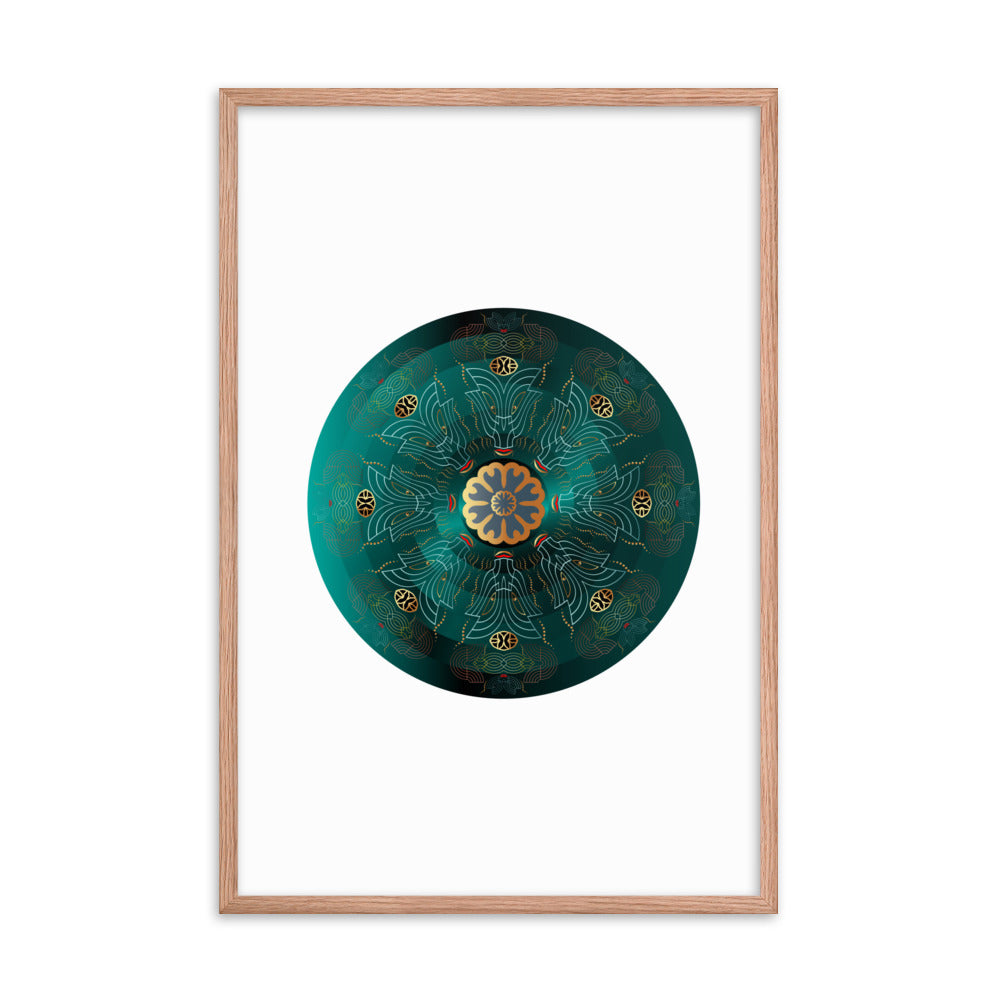 Framed poster Kuklos No 4477 Mandala Viridian Green - Gold Free Shipping