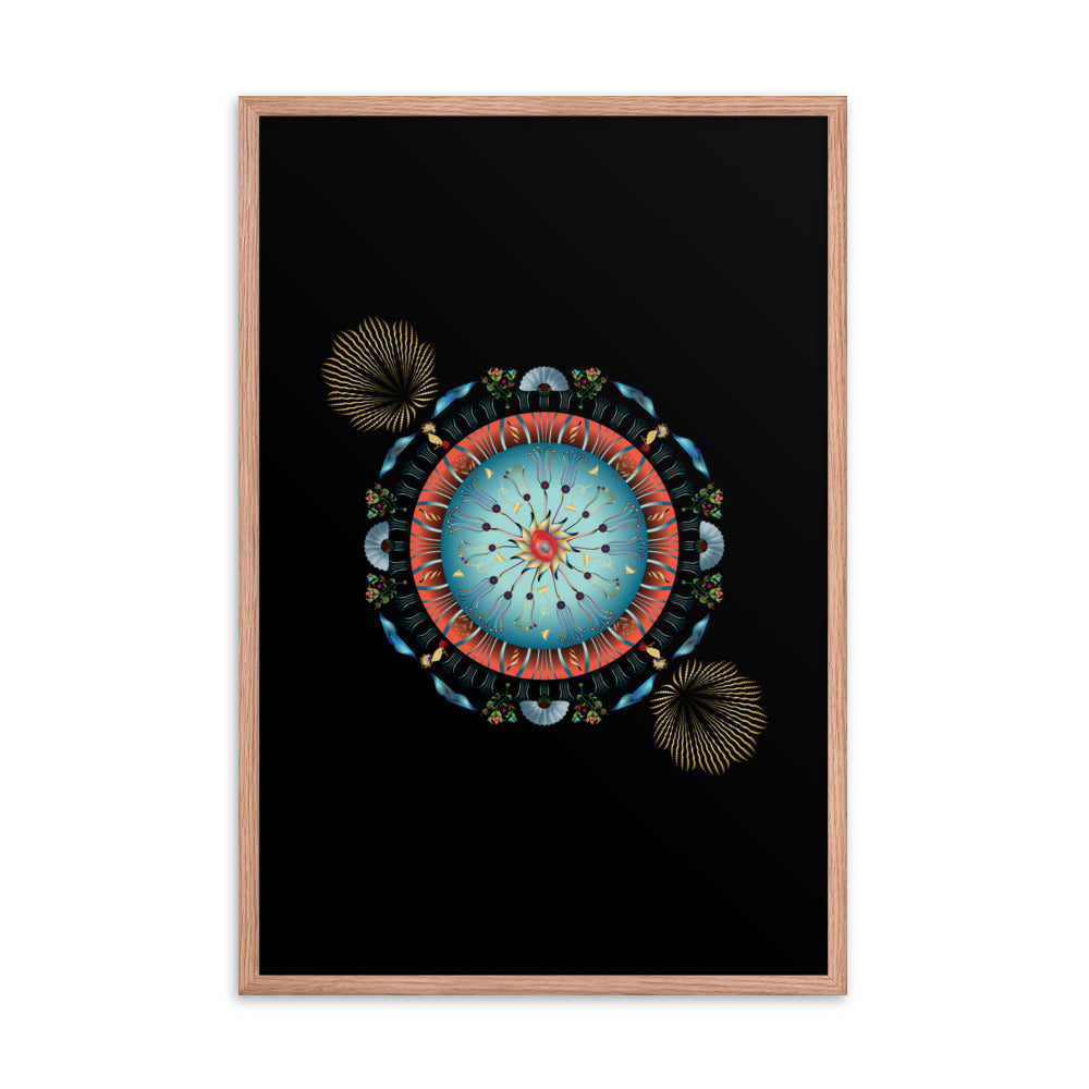 Framed Poster Kuklos No 4136 Abstract Mandala Red - Aqua - Gold Free Shipping