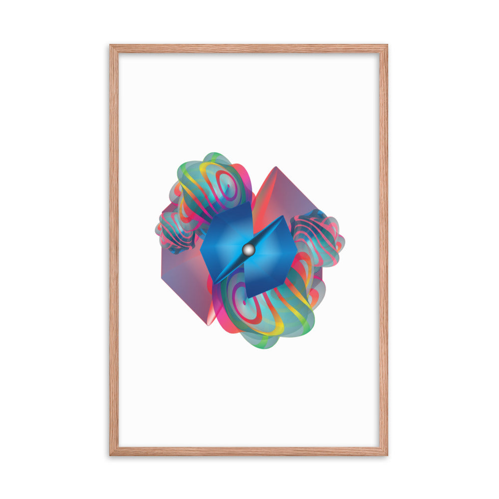 Framed Poster Circulosity No 3144 Abstract Mandala Aqua - Gold Free Shipping
