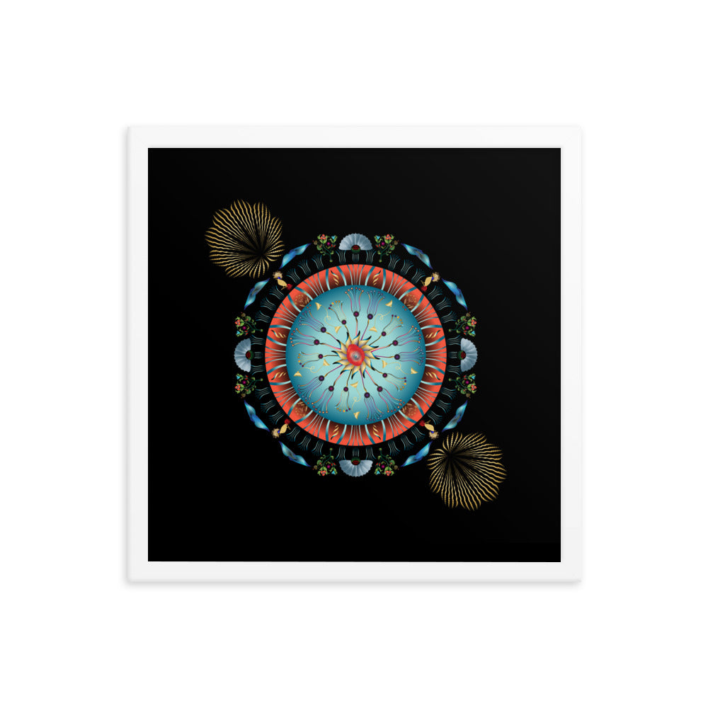 Framed Poster Kuklos No 4136 Abstract Mandala Red - Aqua - Gold Free Shipping